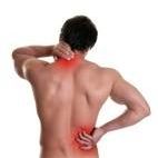Man with red patches highlighted, signifying back pain