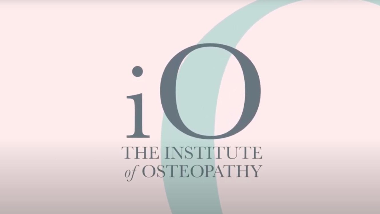 Instite of Osteopathy logo against a pink background with grey swirls ('Who are Osteopaths?' video thumbnail)